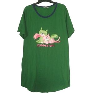 Vintage Y2K Cat Night Shirt Pink Green Size Medium/Large